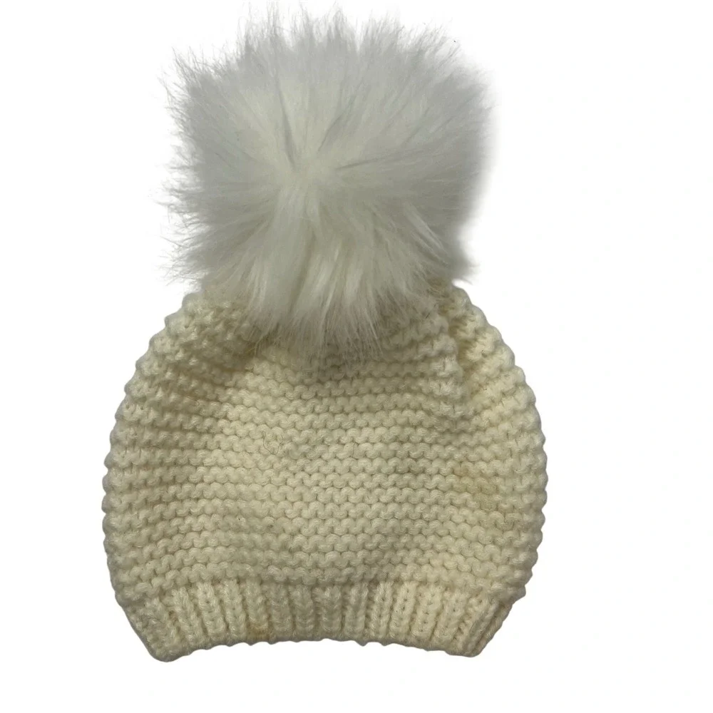 Capelli New York Cream Knit Infant Pom-Pom Beanie Hat‎ 0-6M GK-61958I Ivory